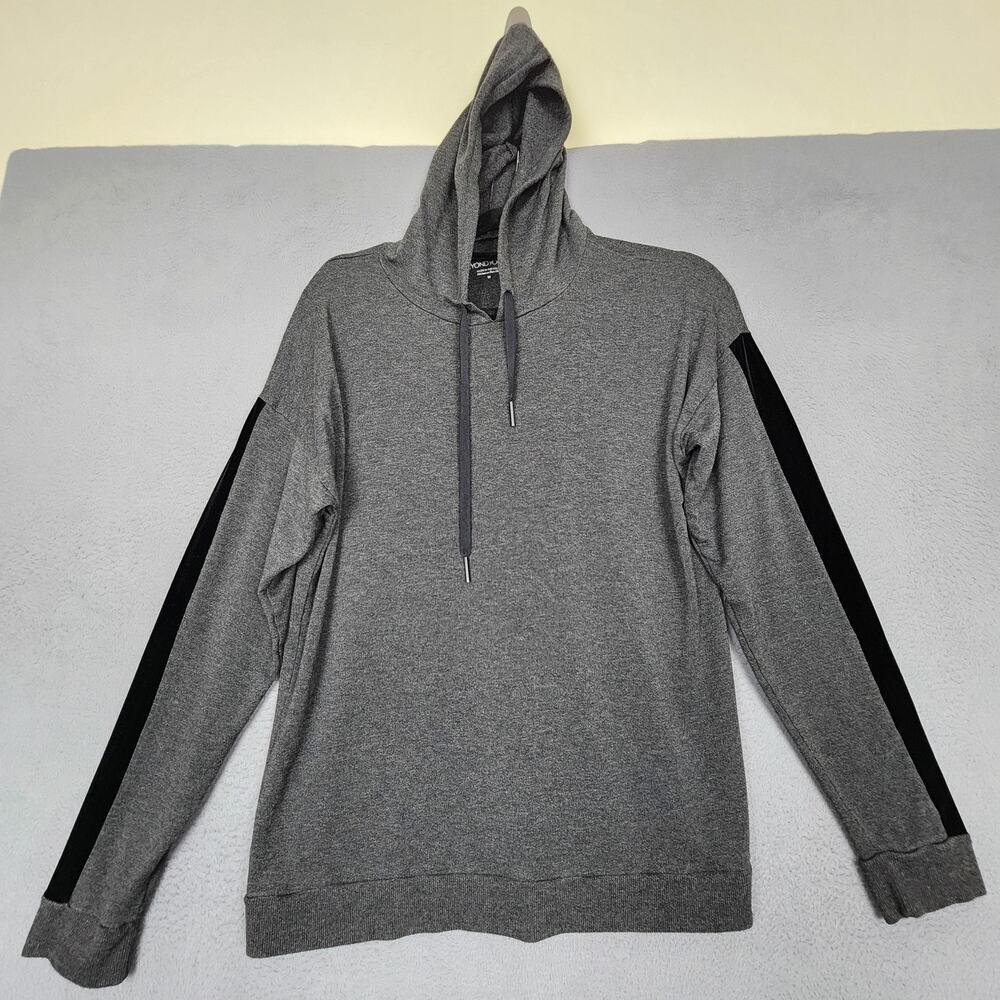 Beyond Yoga Hoodie Womens Medium Gray Black Sleeve Stripe Pullover Made in USA